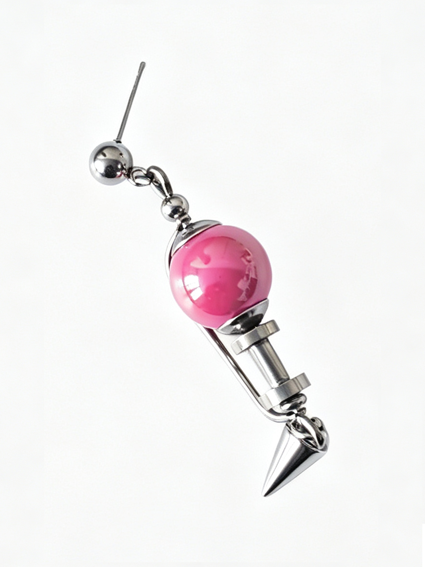 Handmade Stainless Steel Dangle Earring, Hot‑Pink Round UV‑Bead Spiked Punk Gothic Drop Earring Jewelry for man