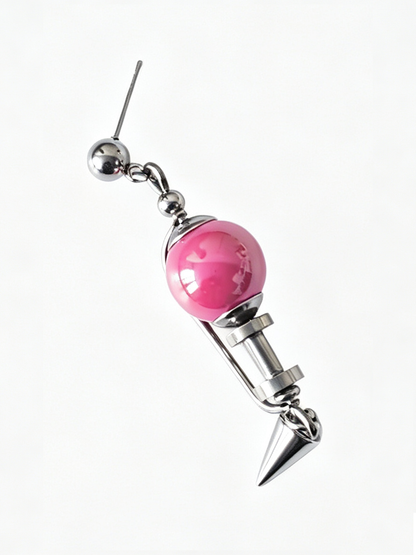 Handmade Stainless Steel Dangle Earring, Hot‑Pink Round UV‑Bead Spiked Punk Gothic Drop Earring Jewelry for man