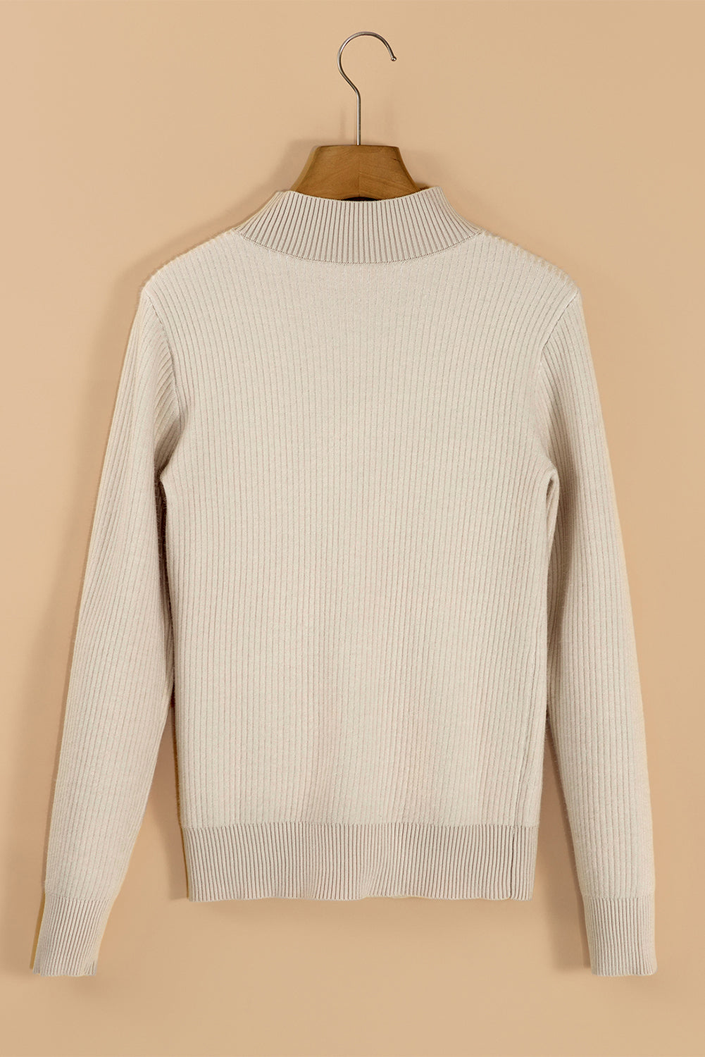 Apricot Thermal Lined Ribbed Knit Mock Neck Sweater