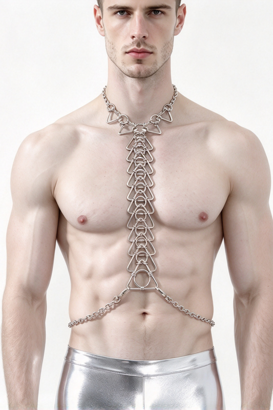 Burning Man Body Stainless Steel Chain Harness,Bold Industrial Rave Festival Fashion Chain Harness,Punk Chest Harness