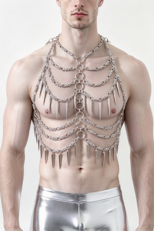 Rave Men Body Chest Chain Harness,Festival Wear,Burning Man Outfits,Costumes,Rave Outfit