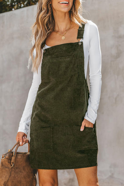 Cinnamon Solid Front Pockets Sleeveless Corduroy Overall Dress for Women