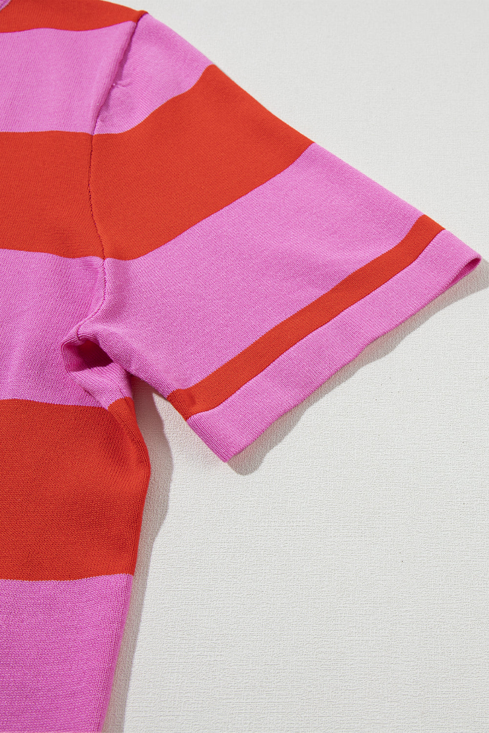 Bright Pink Colorblock Striped Knitted T shirt for Women