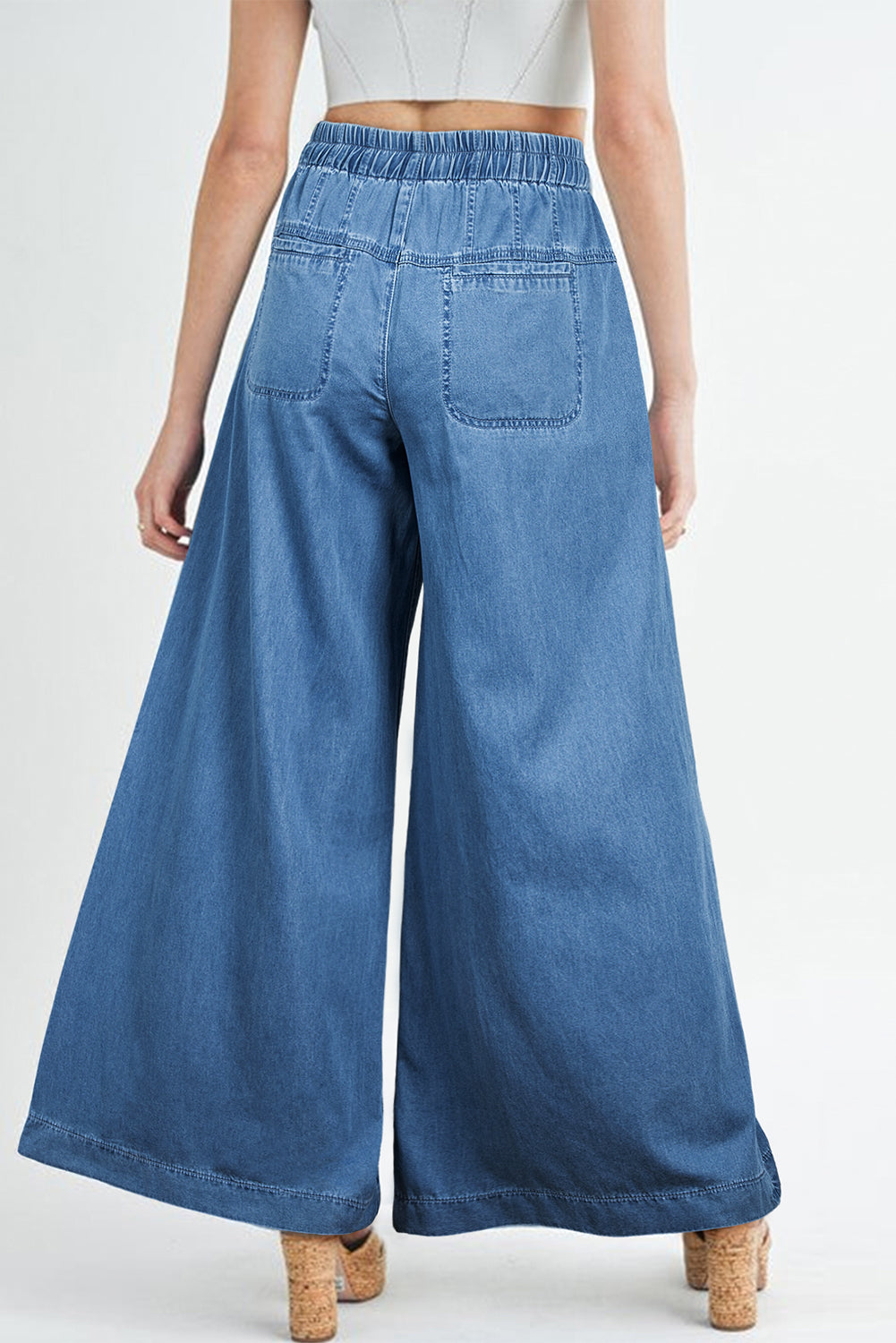 Beau Blue Mineral Wash Button Fly Waist Wide Leg Jeans