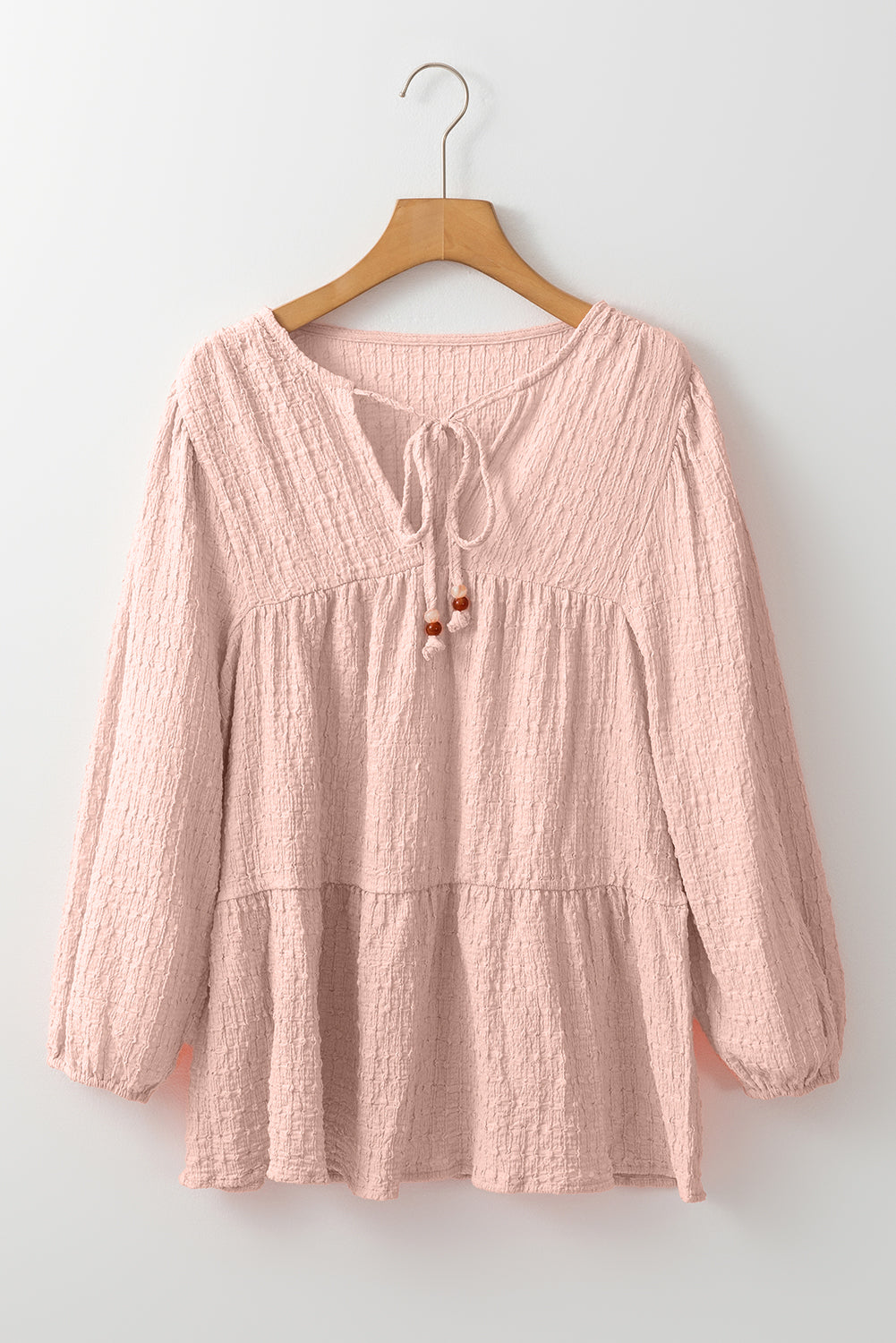 Light Pink Textured Tiered Flowy Blouse Top of Women