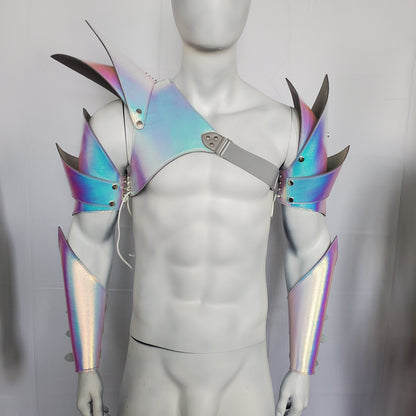 Burning Man Holographic Laser Armor, Rave Man's Cosplay Carnival Outfits Pauldron Armor Festival Wear