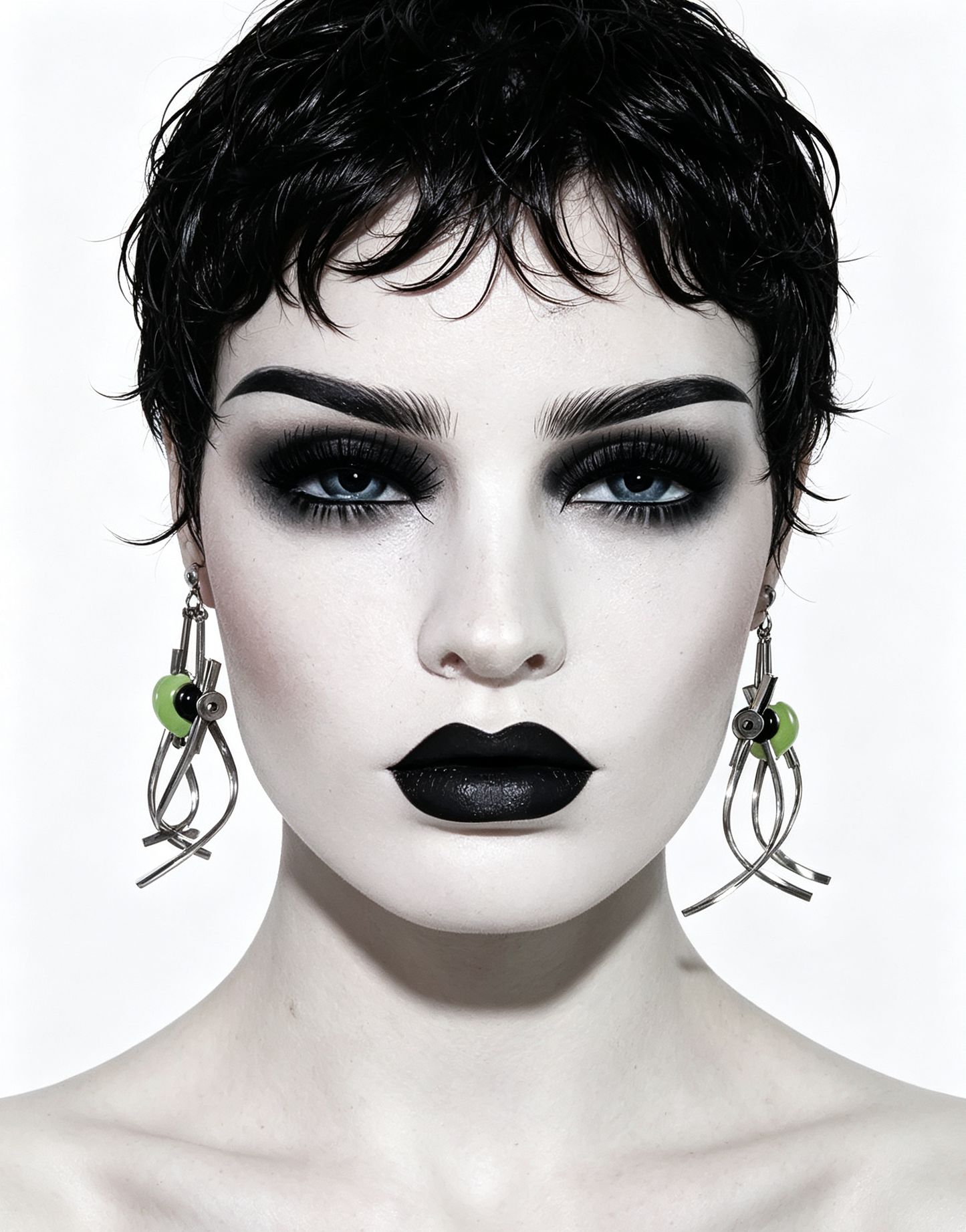 Punk Handmade Stainless Steel Earring, Green Heart UV Bead Gothic Dangle Drop Earring Jewelry