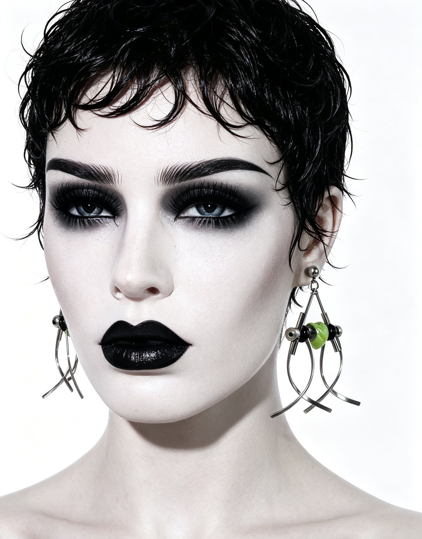 Punk Handmade Stainless Steel Earring, Green Heart UV Bead Gothic Dangle Drop Earring Jewelry