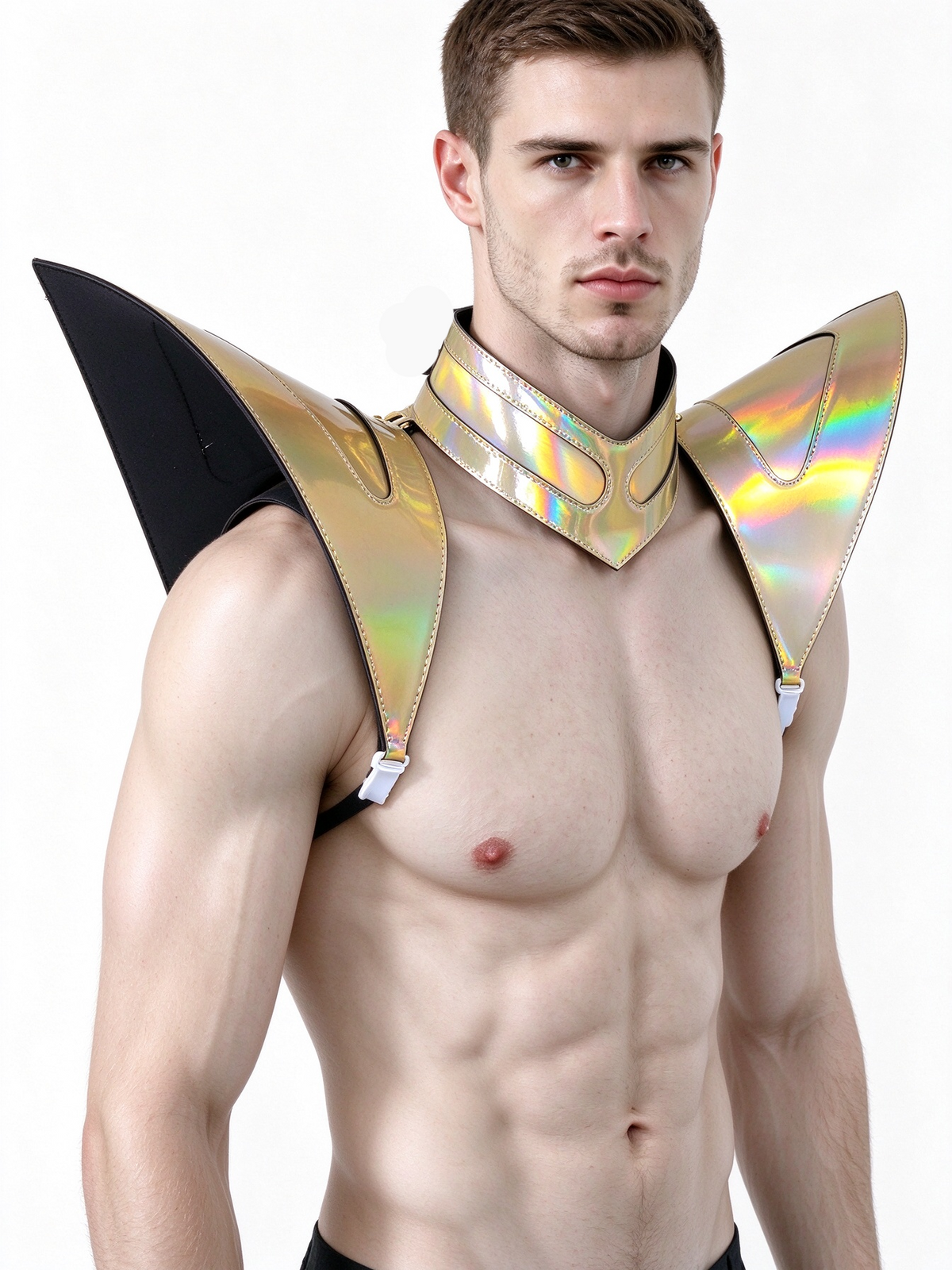 Burning Man Holographic Laser Gold Armor, Rave Shoulder Piece Armor EDM Festival Outfit
