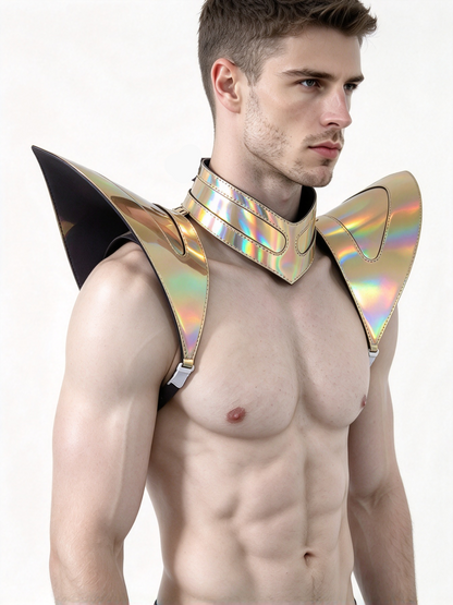 Burning Man Holographic Laser Gold Armor, Rave Shoulder Piece Armor EDM Festival Outfit