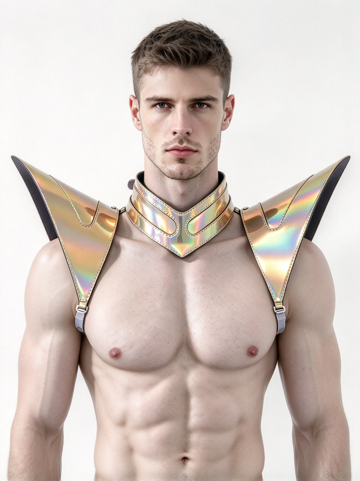 Burning Man Holographic Laser Gold Armor, Rave Shoulder Piece Armor EDM Festival Outfit