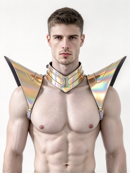Burning Man Holographic Laser Gold Armor, Rave Shoulder Piece Armor EDM Festival Outfit