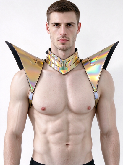 Burning Man Holographic Laser Gold Armor, Rave Shoulder Piece Armor EDM Festival Outfit