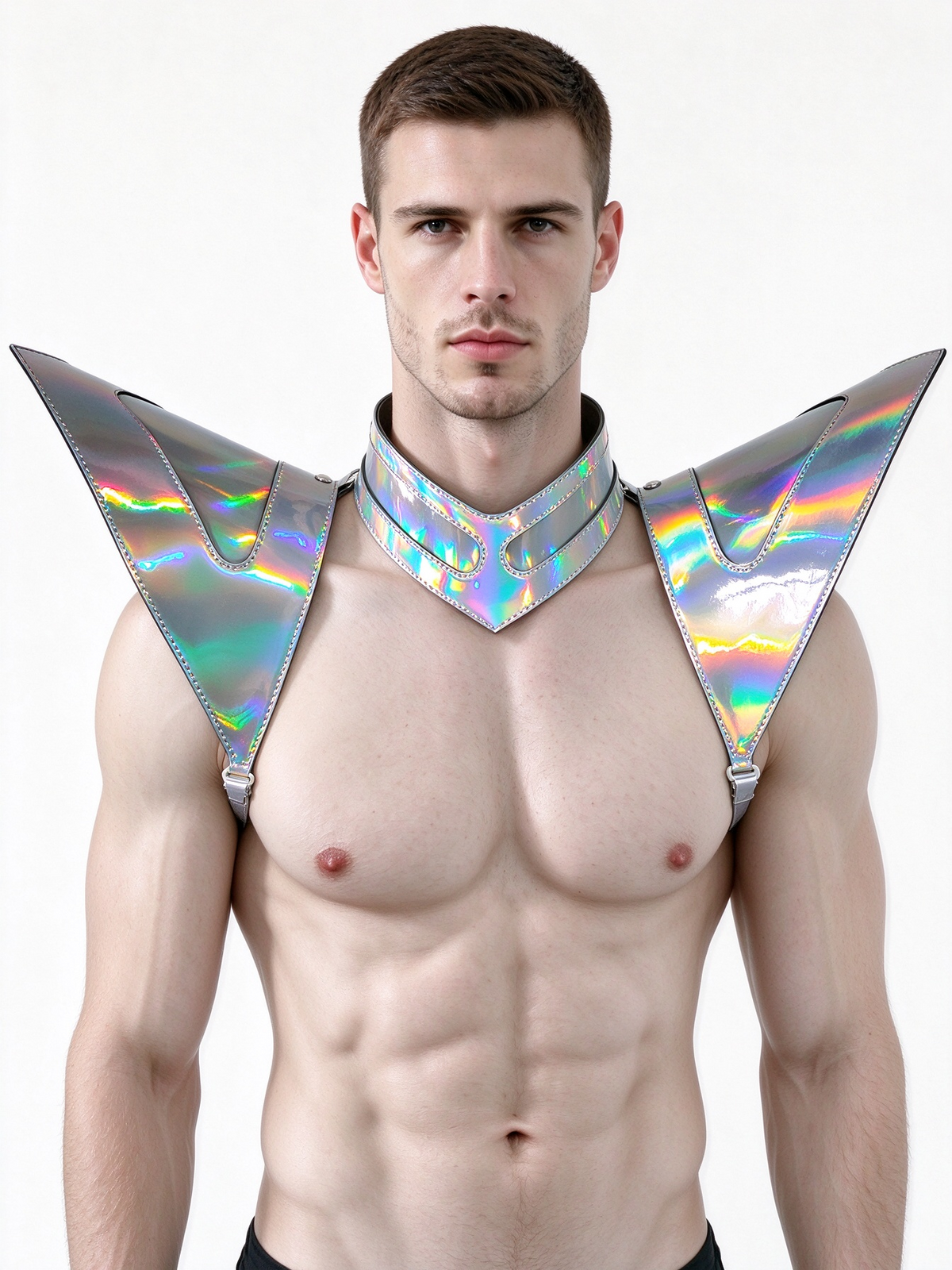 Burning Man holographique Laser argent armure, pièce d'épaule Rave, Cape ras du cou de Festival, épaulettes Costumes de carnaval