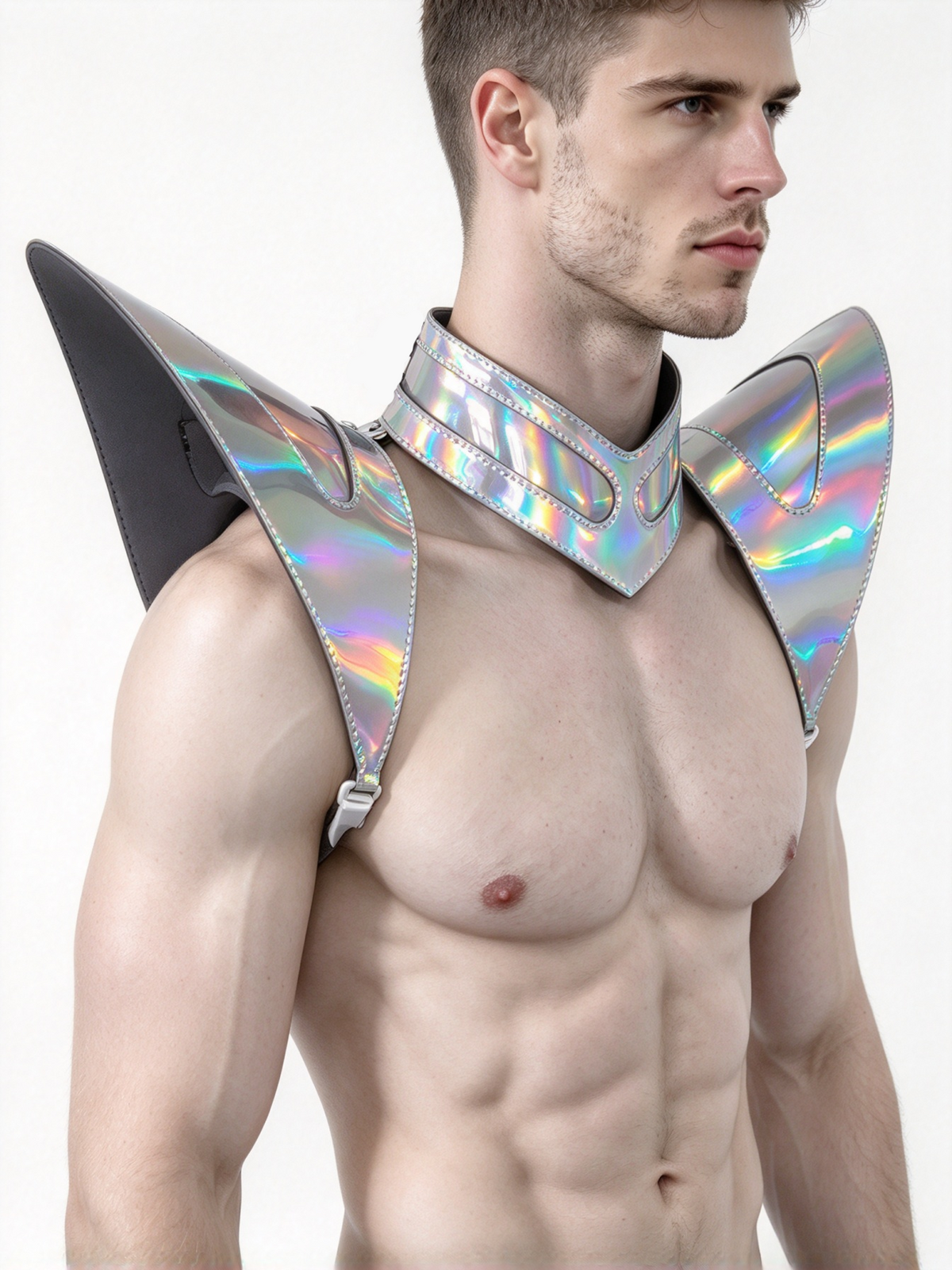 Burning Man holographique Laser argent armure, pièce d'épaule Rave, Cape ras du cou de Festival, épaulettes Costumes de carnaval