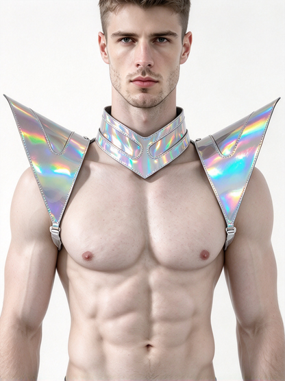 Burning Man holographique Laser argent armure, pièce d'épaule Rave, Cape ras du cou de Festival, épaulettes Costumes de carnaval