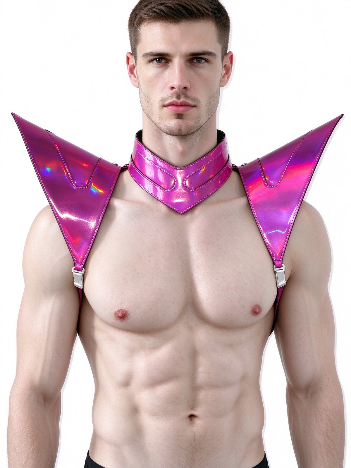 Burning Man Holographic Laser Hot-Pink Armor, Rave Shoulder Piece Armor EDM Festival Outfit