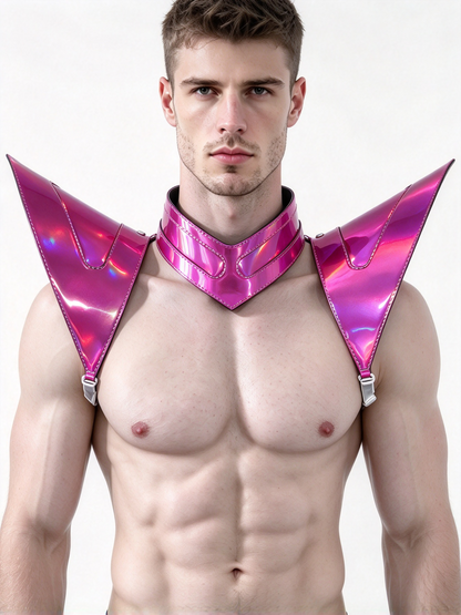 Burning Man Holographic Laser Hot-Pink Armor, Rave Shoulder Piece Armor EDM Festival Outfit