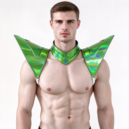 Burning Man Holographic Laser Green Armor, Rave Shoulder Piece Armor EDM Festival Outfit