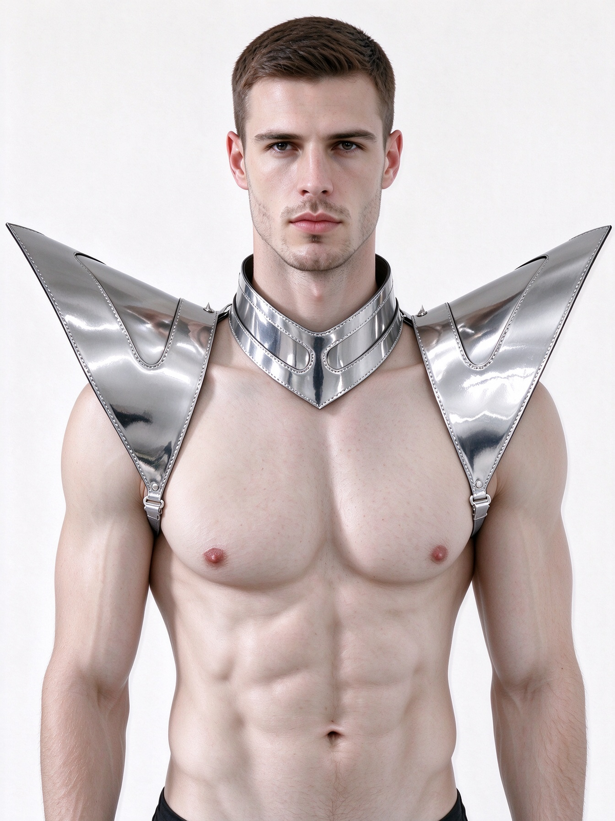 Armure holographique argentée Burning Man, pièce d'épaule Rave, Cape ras du cou du Festival, épaulettes, Costumes de carnaval
