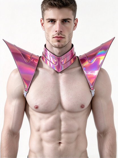 Burning Man Holographic Laser Pink Armor, Rave Shoulder Piece Armor EDM Festival Outfit