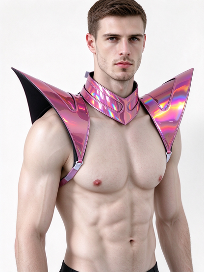 Burning Man Holographic Laser Pink Armor, Rave Shoulder Piece Armor EDM Festival Outfit