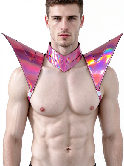 Burning Man Holographic Laser Pink Armor, Rave Shoulder Piece Armor EDM Festival Outfit