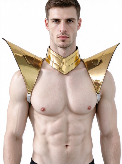 Burning Man Holographic Gold Armor, Rave Shoulder Piece Armor EDM Festival Outfit
