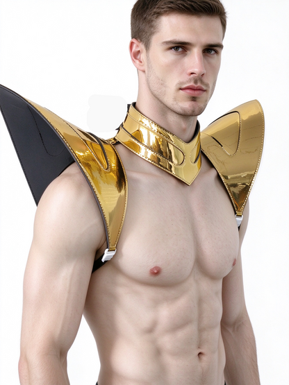 Burning Man Holographic Gold Armor, Rave Shoulder Piece Armor EDM Festival Outfit