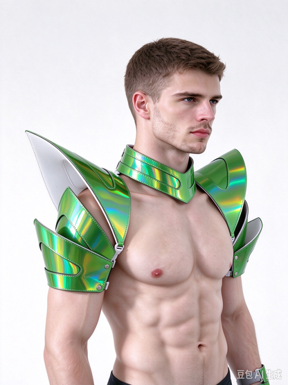 Burning Man Holographic Rave Laser Green Arm & Shoulder Piece Half Armor EDM Festival Outfits