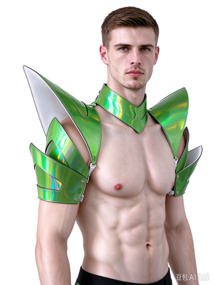 Burning Man Holographic Rave Laser Green Arm & Shoulder Piece Half Armor EDM Festival Outfits