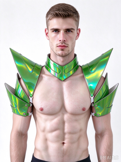 Burning Man Holographic Rave Laser Green Arm & Shoulder Piece Half Armor EDM Festival Outfits