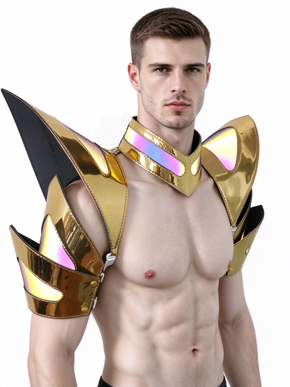 Burning Man Holographic Rave Gold Edge Reflective Arm & Shoulder Piece Half Armor EDM Festival Outfit
