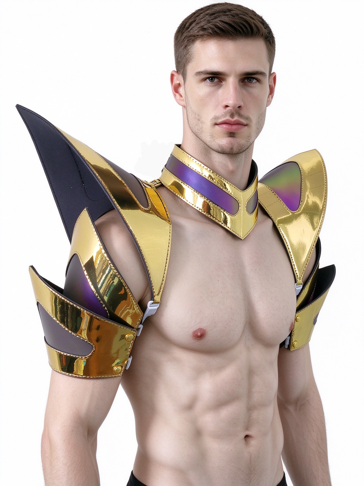 Burning Man Holographic Rave Gold Edge Reflective Arm & Shoulder Piece Half Armor EDM Festival Outfit