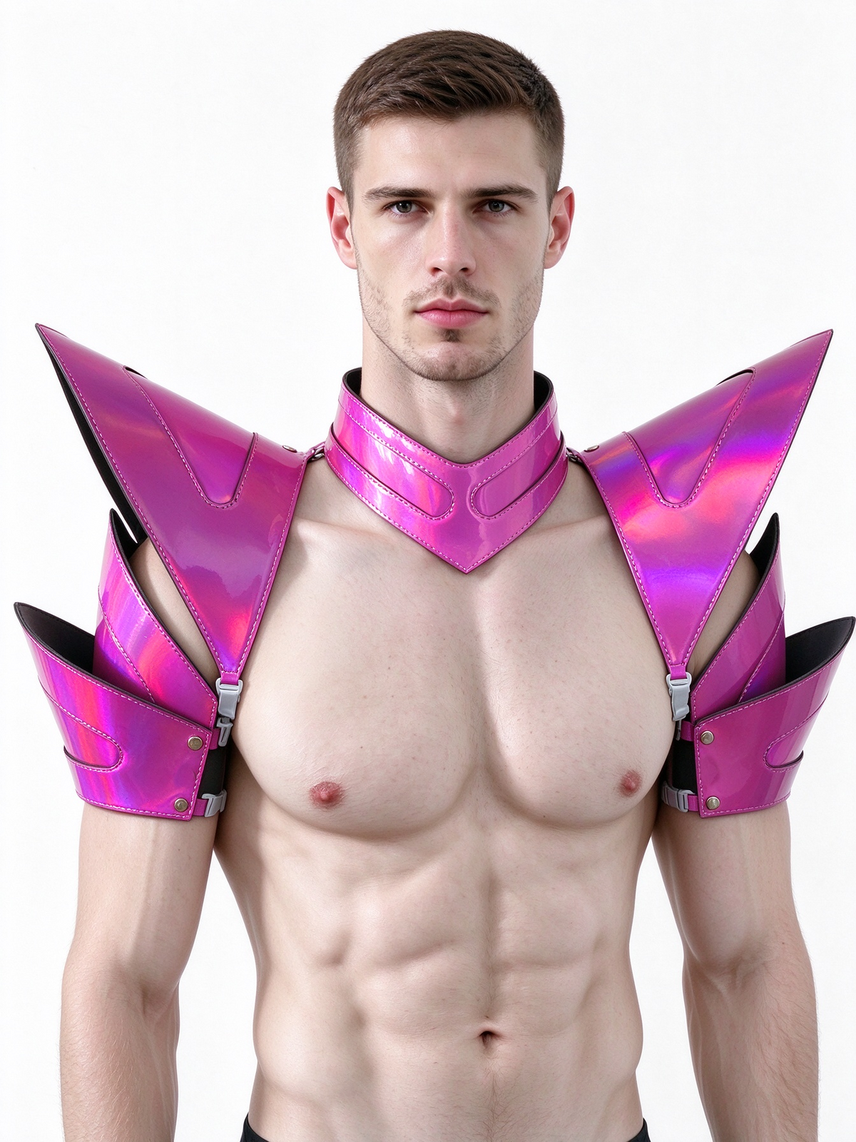 Burning Man Holographic Laser Rosered Armure, Pièce d’épaule rave, Cape ras du cou du festival, Épaulettes Carnival Festival Porter des tenues de vêtements