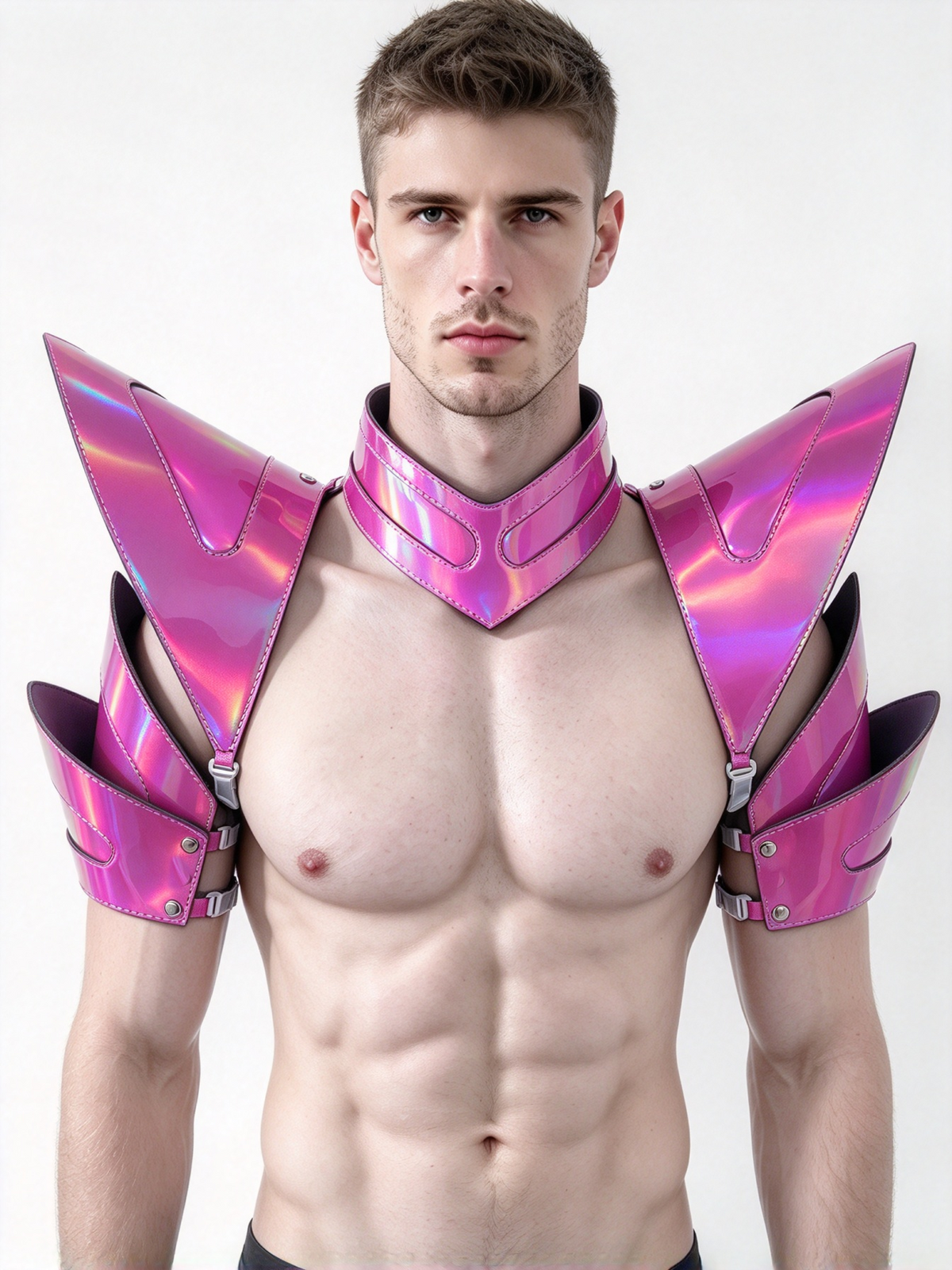 Burning Man Holographic Laser Rosered Armure, Pièce d’épaule rave, Cape ras du cou du festival, Épaulettes Carnival Festival Porter des tenues de vêtements