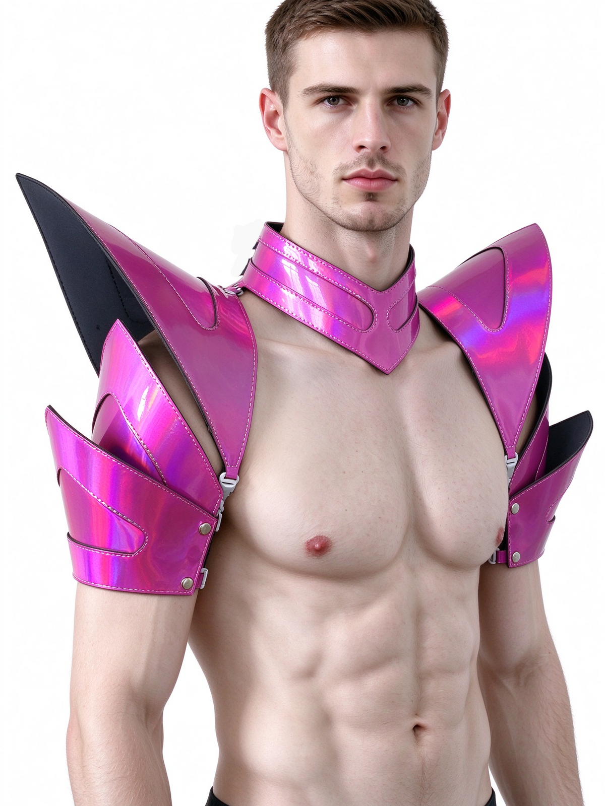 Burning Man Holographic Laser Rosered Armure, Pièce d’épaule rave, Cape ras du cou du festival, Épaulettes Carnival Festival Porter des tenues de vêtements