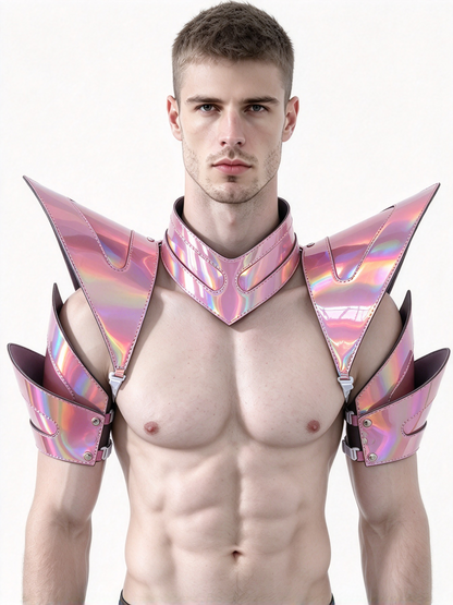 Burning Man Holographique Laser Rose Armure, Pièce d’épaule rave, Cape ras du cou du festival, Épaulettes Carnaval Festival Porter des tenues de vêtements