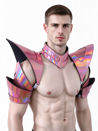 Burning Man Holographique Laser Rose Armure, Pièce d’épaule rave, Cape ras du cou du festival, Épaulettes Carnaval Festival Porter des tenues de vêtements