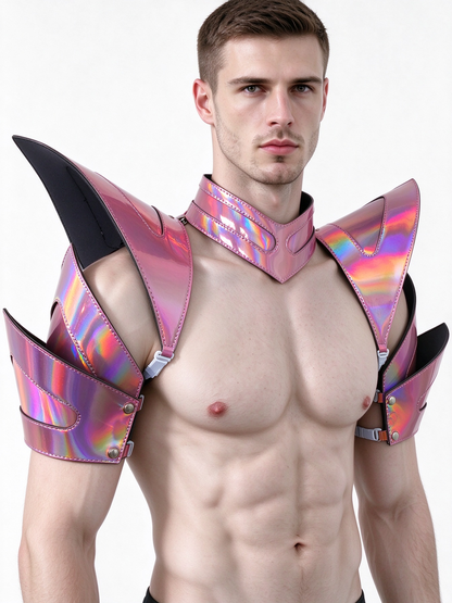 Burning Man Holographique Laser Rose Armure, Pièce d’épaule rave, Cape ras du cou du festival, Épaulettes Carnaval Festival Porter des tenues de vêtements