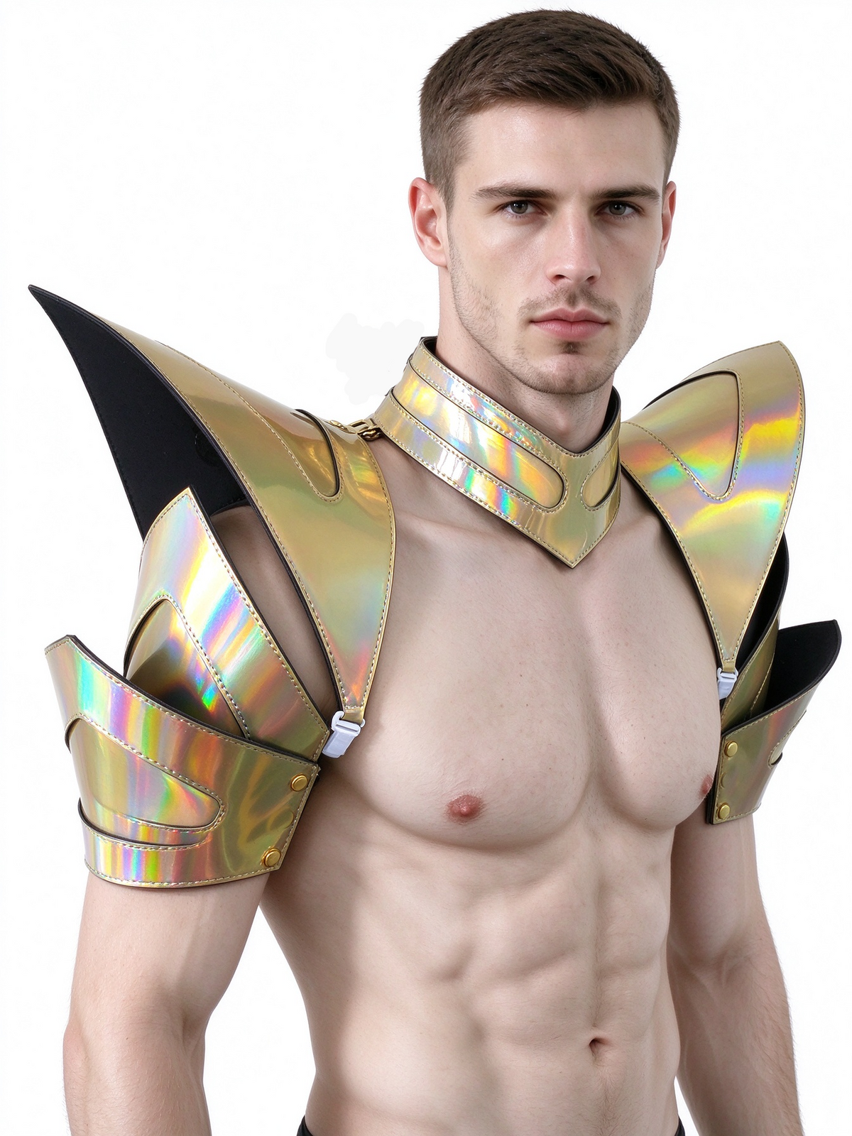 Burning Man Holographic Laser Gold Rave Arm & Shoulder Piece Half Armor EDM Festival Outfit