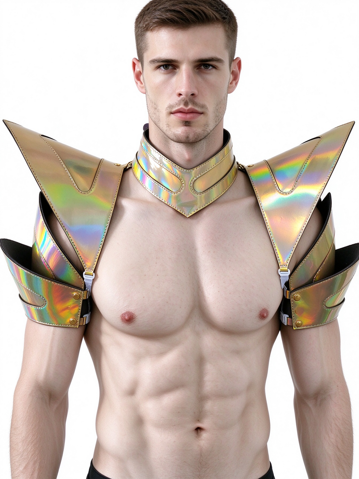 Burning Man Holographic Laser Gold Rave Arm & Shoulder Piece Half Armor EDM Festival Outfit