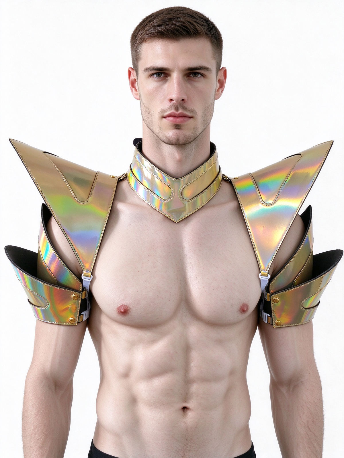 Burning Man Holographic Laser Gold Rave Arm & Shoulder Piece Half Armor EDM Festival Outfit