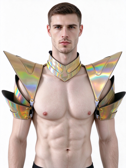 Burning Man Holographic Laser Gold Rave Arm & Shoulder Piece Half Armor EDM Festival Outfit