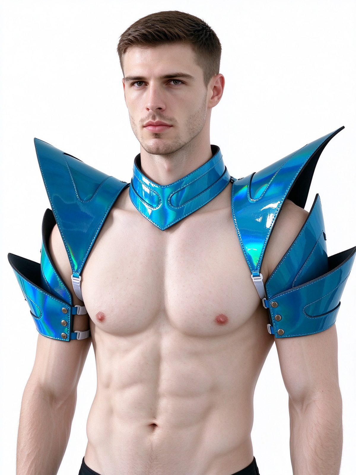 Burning Man Holographic Rave Laser Blue Arm & Shoulder Piece Half Armor EDM Festival Outfits