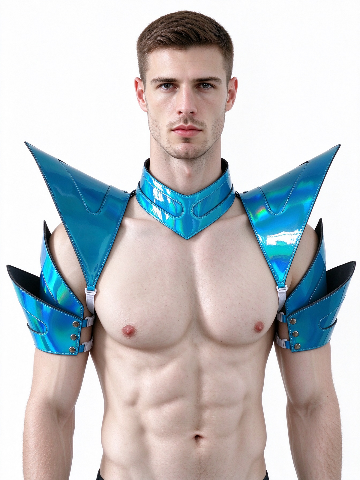 Burning Man Holographic Rave Laser Blue Arm & Shoulder Piece Half Armor EDM Festival Outfits