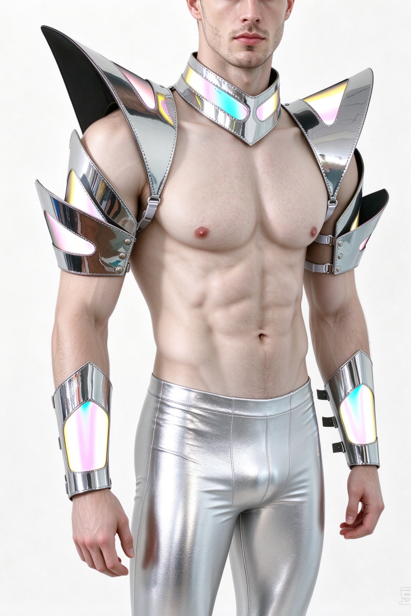 Burning Man Holographic Silver Edge Reflective Armor,Rave Carnival Festival Costumes Armor Outfits