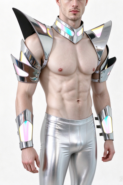 Burning Man Holographic Silver Edge Reflective Armor,Rave Carnival Festival Costumes Armor Outfits
