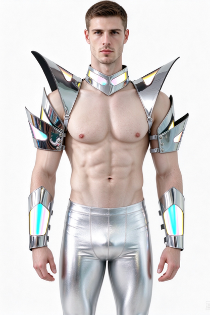 Burning Man Holographic Silver Edge Reflective Armor,Rave Carnival Festival Costumes Armor Outfits