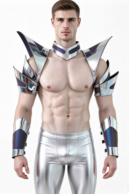 Burning Man Holographic Silver Edge Reflective Armor,Rave Carnival Festival Costumes Armor Outfits